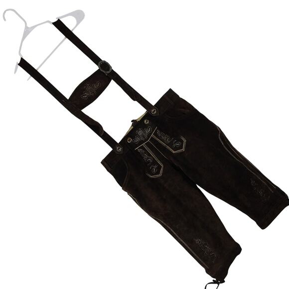 GORGEOUS MENS GENUINE SUEDE LEATHER BAVARIAN LEDERHOSEN! BEST PRICE: FLAW! SZ 34 - Picture 1 of 12